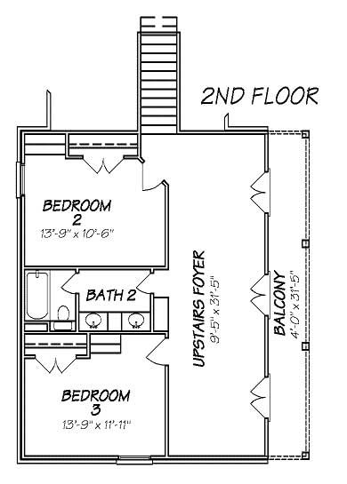 Floor Plan Second Story of Cape Cod Plan #140-1051