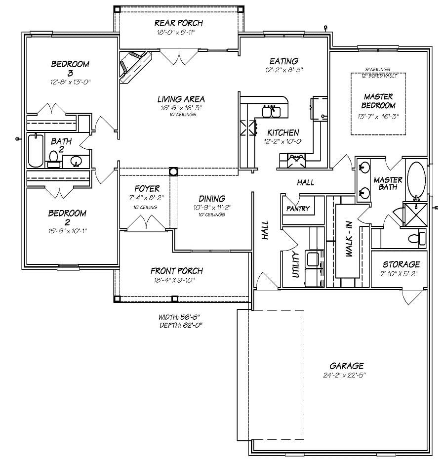 Floor Plan First Story of European Plan #140-1052