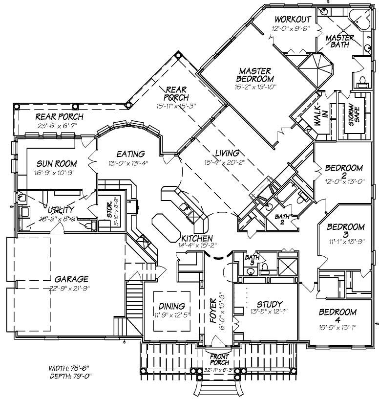 Floor Plan First Story of European Plan #140-1053