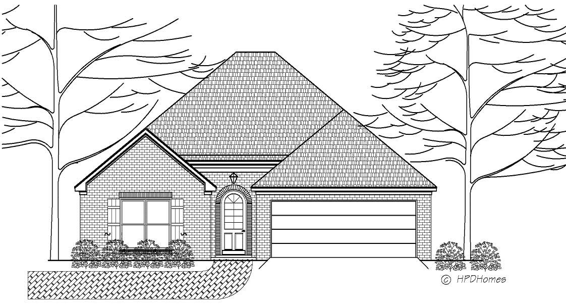 Here is a black and white front elevation for these Traditional House Plans.