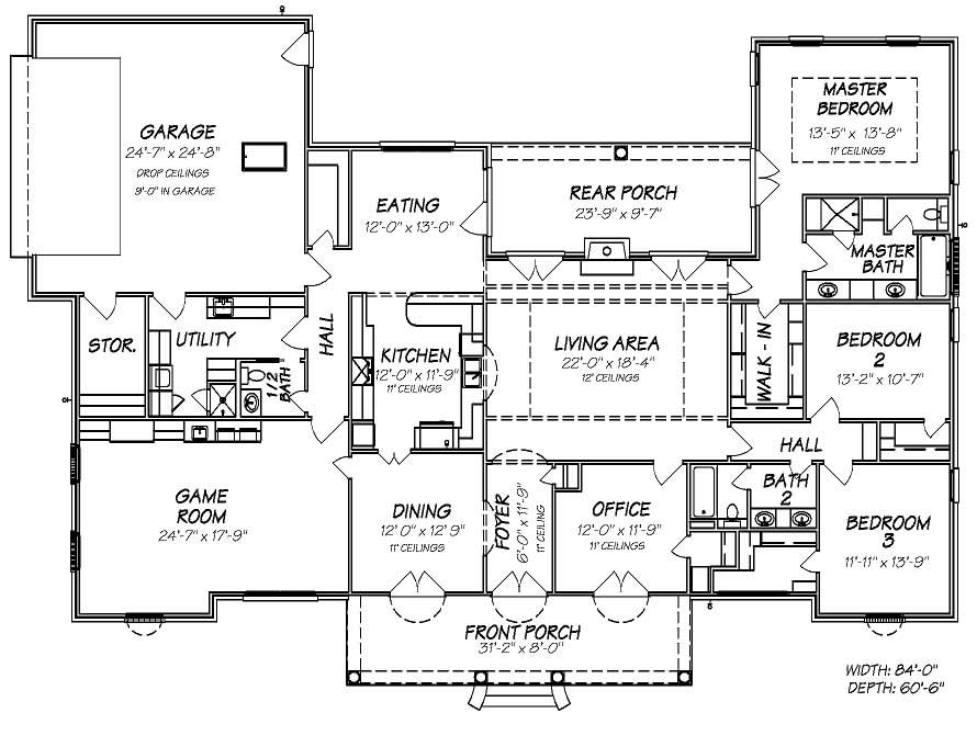 Floor Plan First Story of Country Plan #140-1055