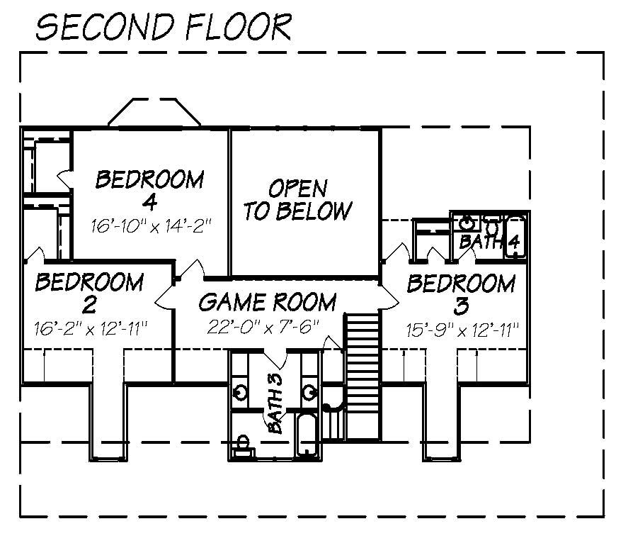 Floor Plan Second Story of Cape Cod Plan #140-1057