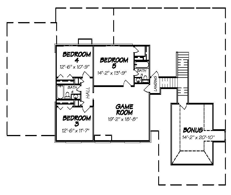 Floor Plan Second Story of Cape Cod Plan #140-1058