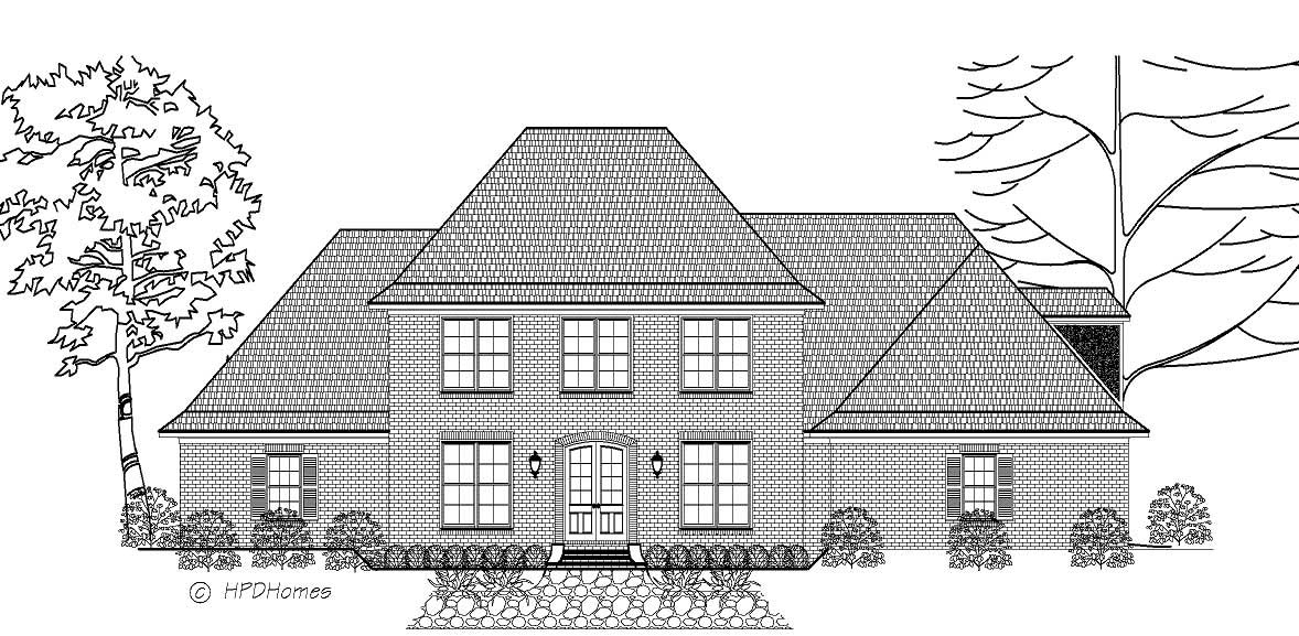 This is a front elevation image of these House Plans.