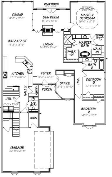 Floor Plan First Story of Ranch Plan #140-1060