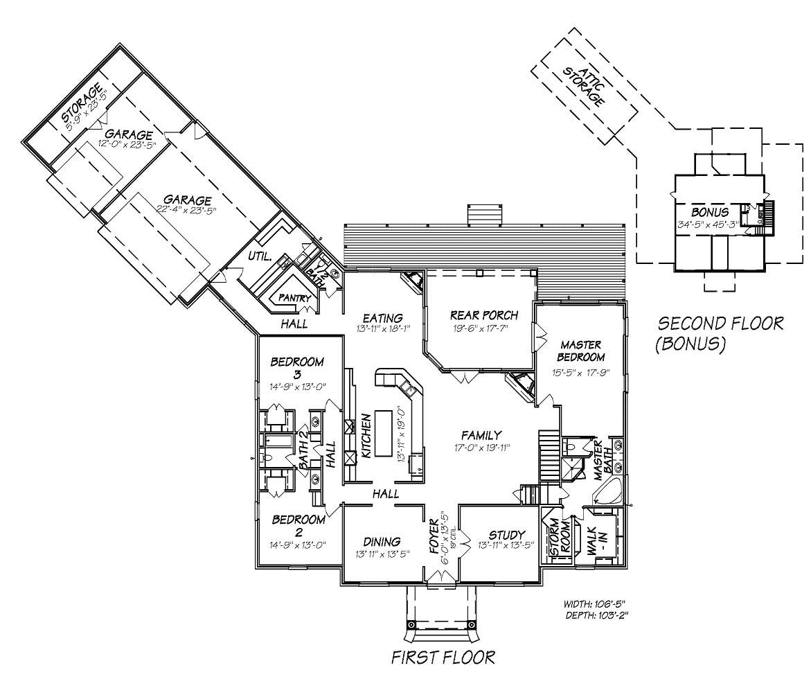 Floor Plan First Story of Colonial Plan #140-1061