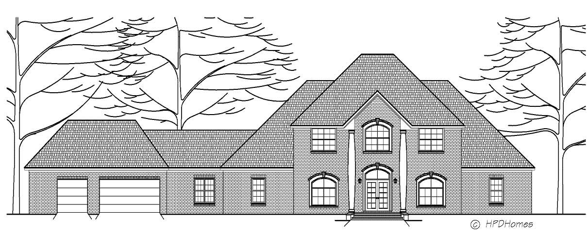 This is a black and white front elevation of these Luxury House Plans.