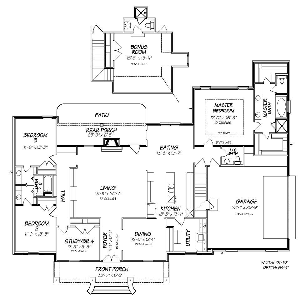 Floor Plan First Story of French Plan #140-1062
