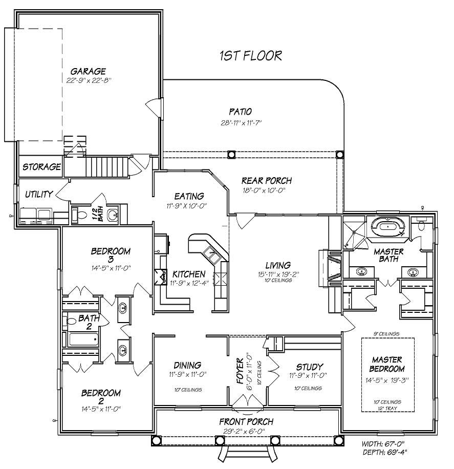 Floor Plan First Story of Country Plan #140-1064