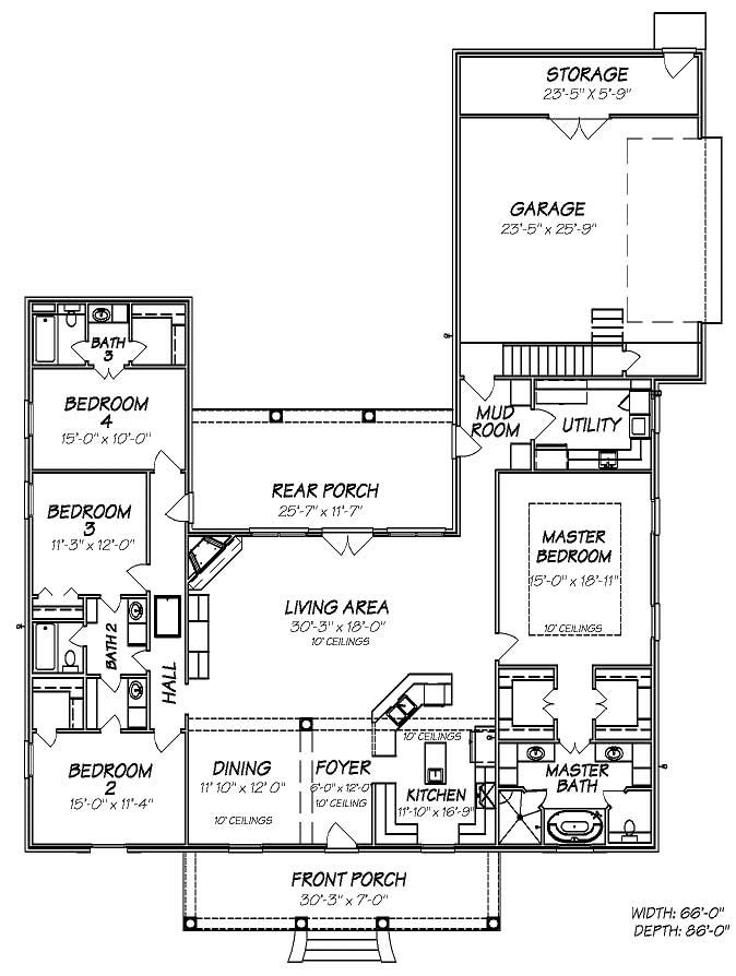 Floor Plan First Story of Country Plan #140-1066