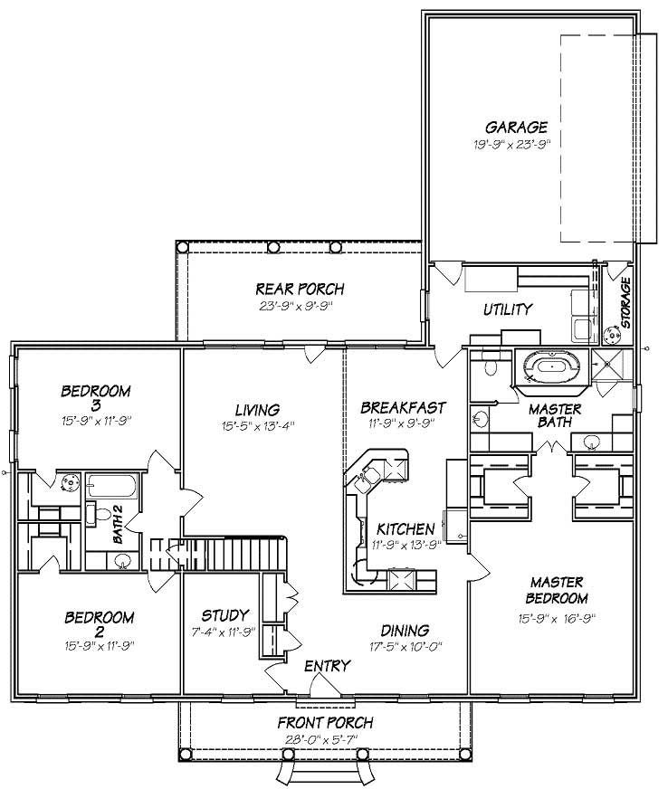 Floor Plan First Story of Cape Cod Plan #140-1068