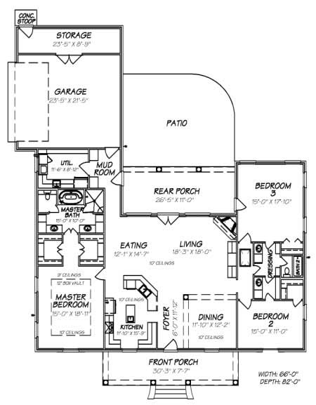 Floor Plan First Story of Ranch Plan #140-1074