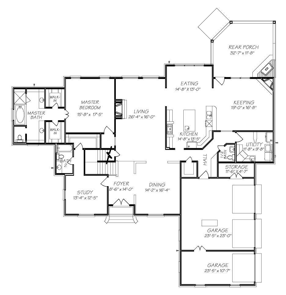 Floor Plan First Story of Cape Cod Plan #140-1076