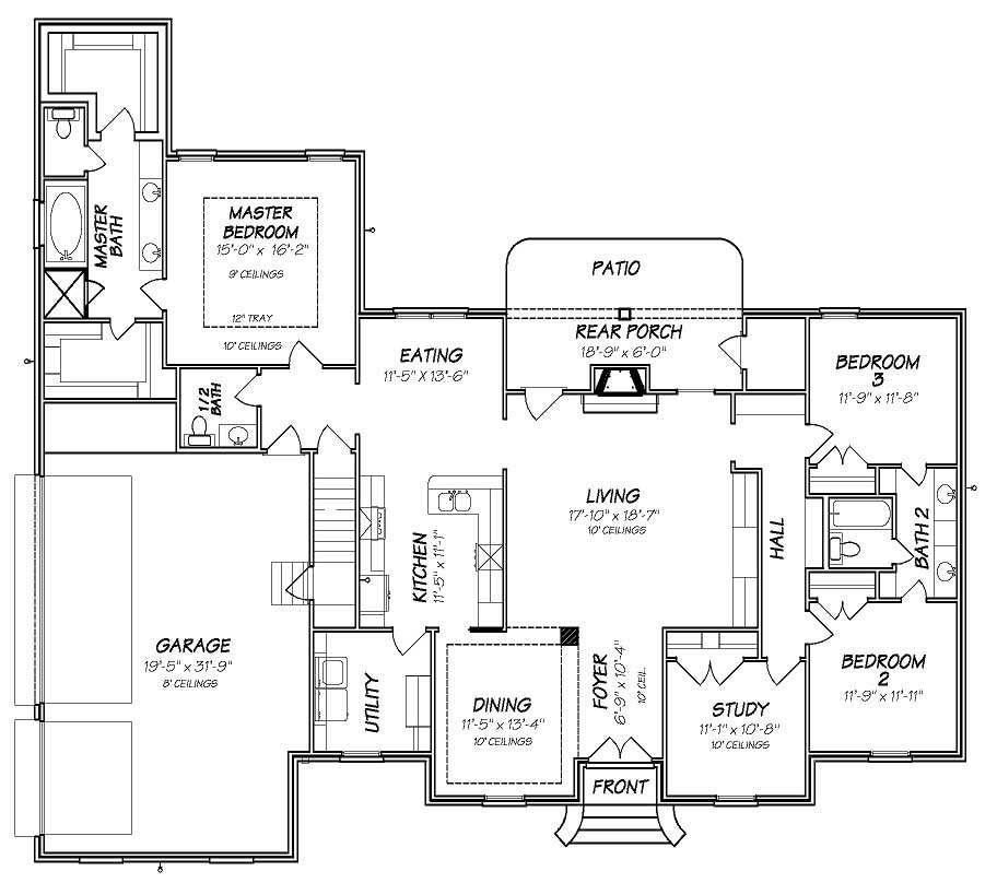 Floor Plan First Story of European Plan #140-1081