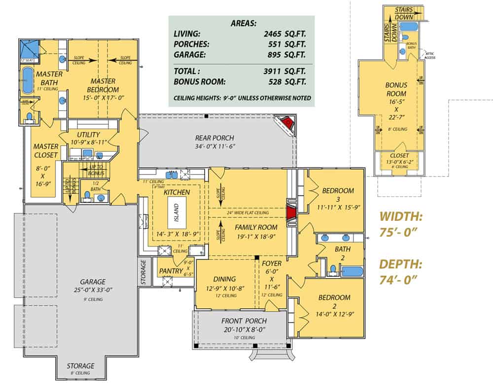 Floor Plan Main Level of Farmhouse Plan #140-1083