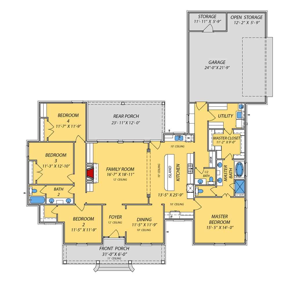 Floor Plan Main Level of Ranch Plan #140-1085