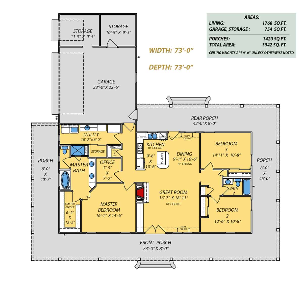 Floor Plan Main Level of Ranch Plan #140-1086