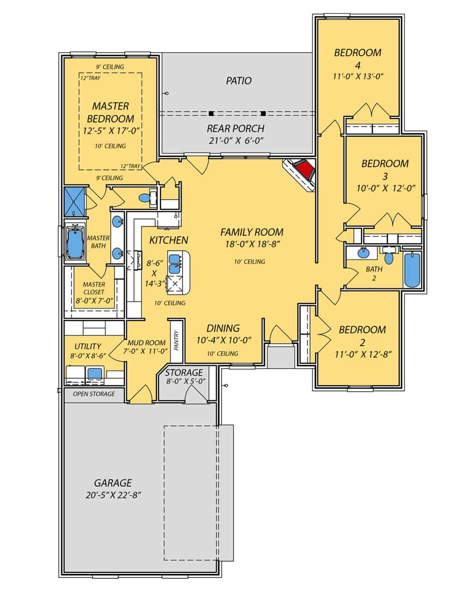 Floor Plan Main Level of Acadian Plan #140-1087