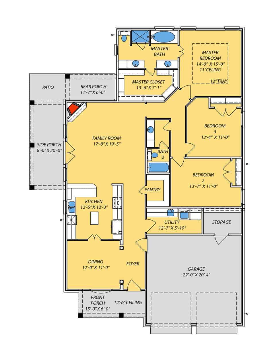Floor Plan Main Level of Acadian Plan #140-1089