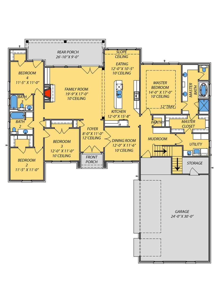 Floor Plan Main Level of European Plan #140-1090