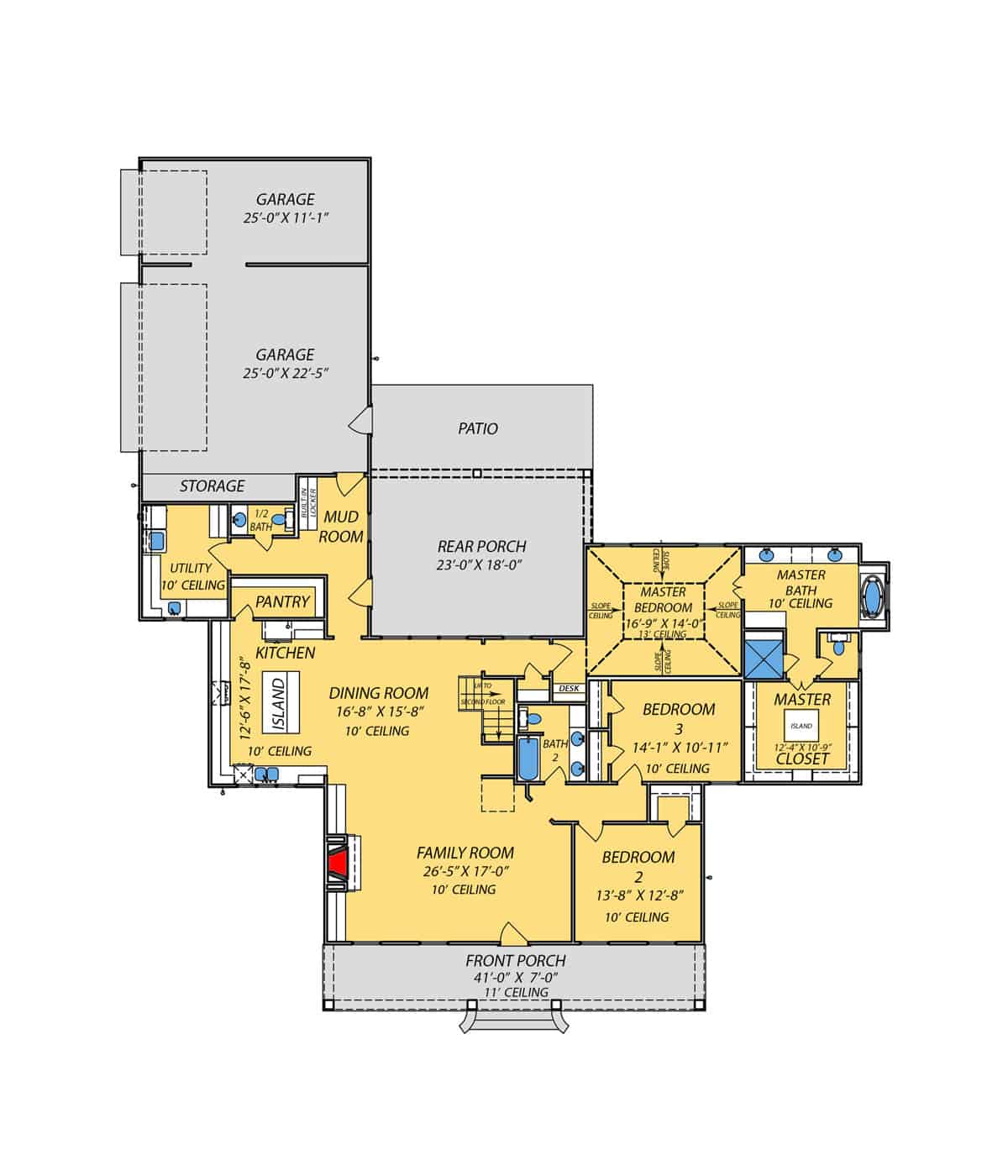 Floor Plan Main Level of Farmhouse Plan #140-1091