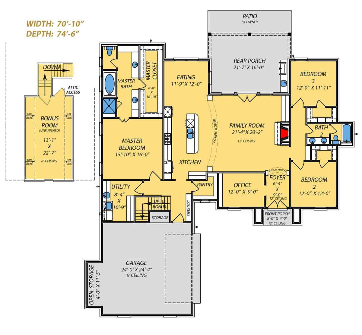 Floor Plan Main Level of Acadian Plan #140-1092