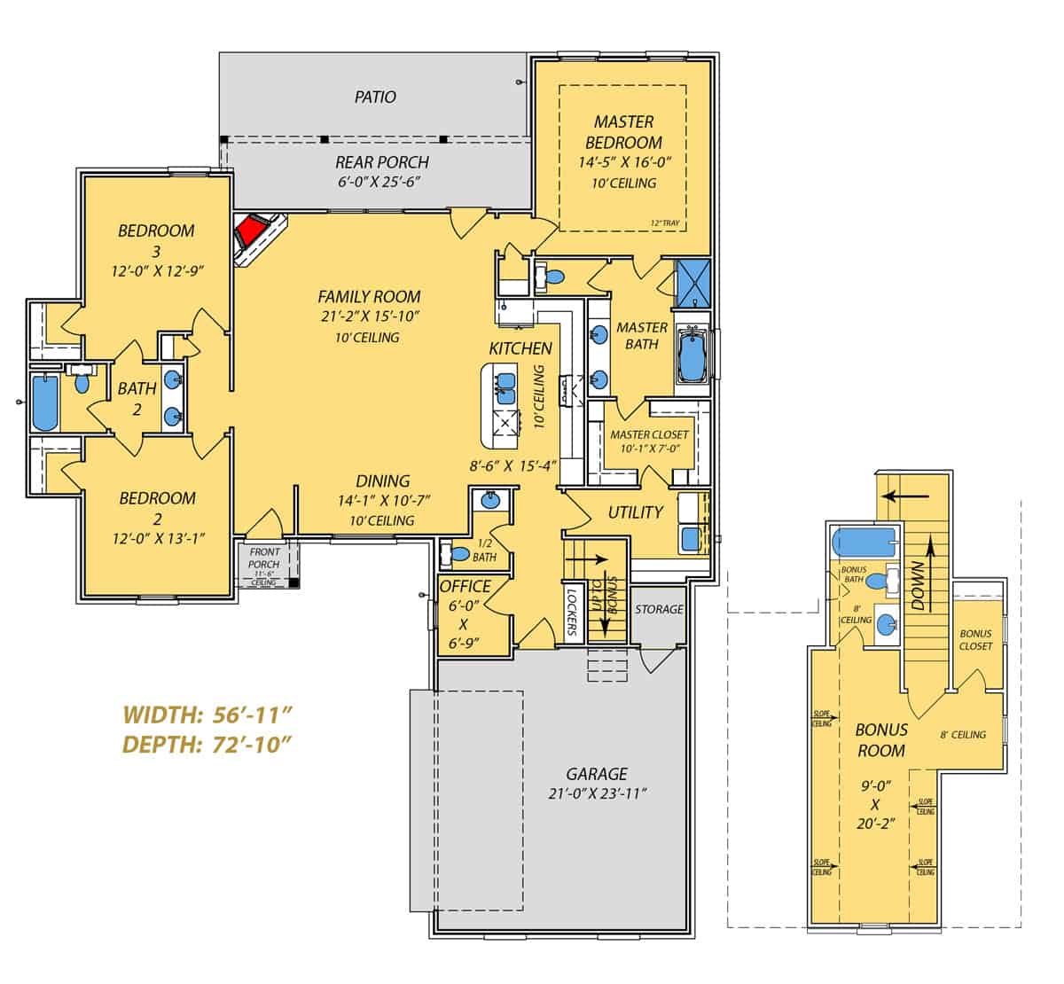 Floor Plan Main Level of Acadian Plan #140-1093