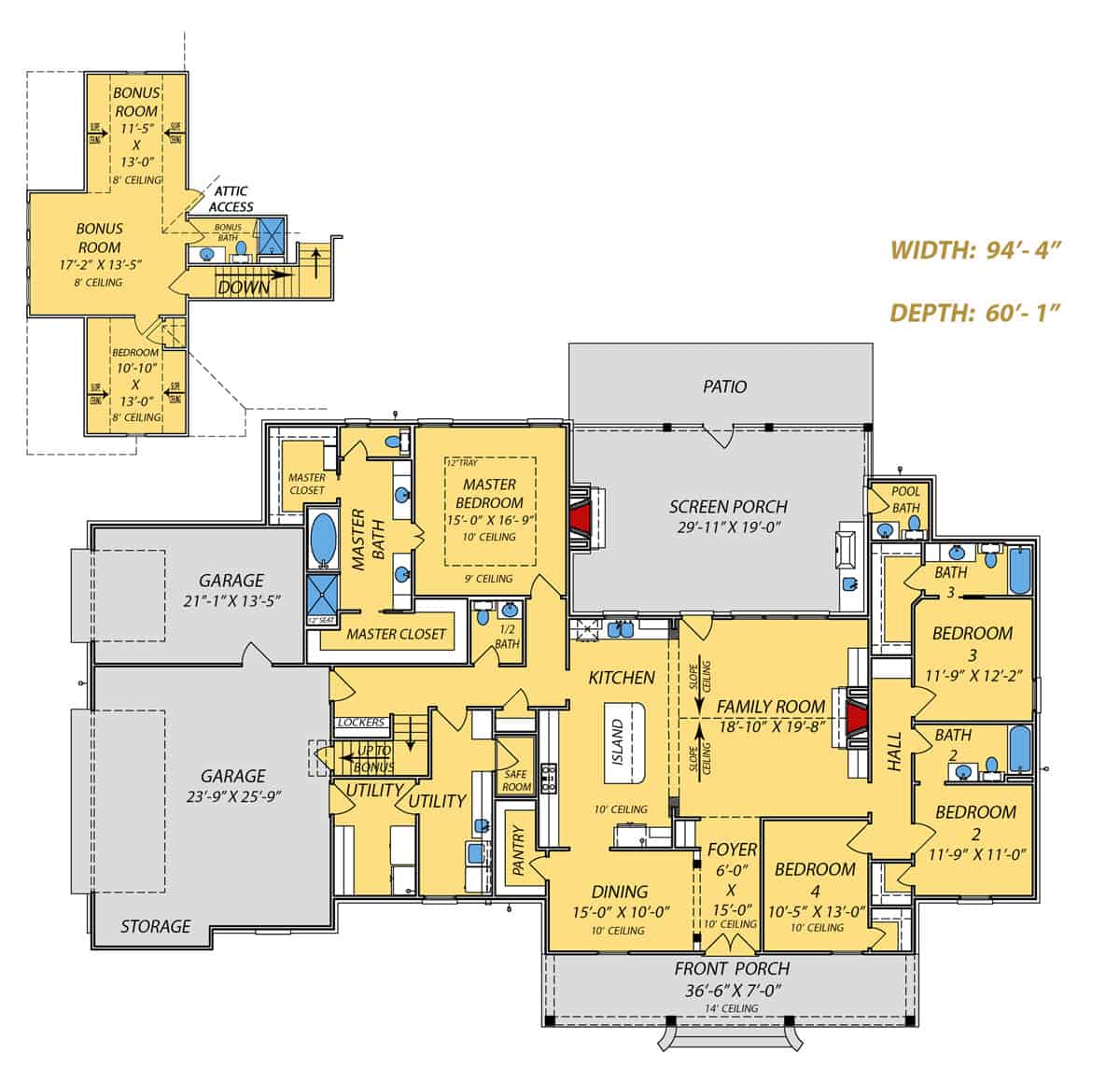 Floor Plan Main Level of Farmhouse Plan #140-1094