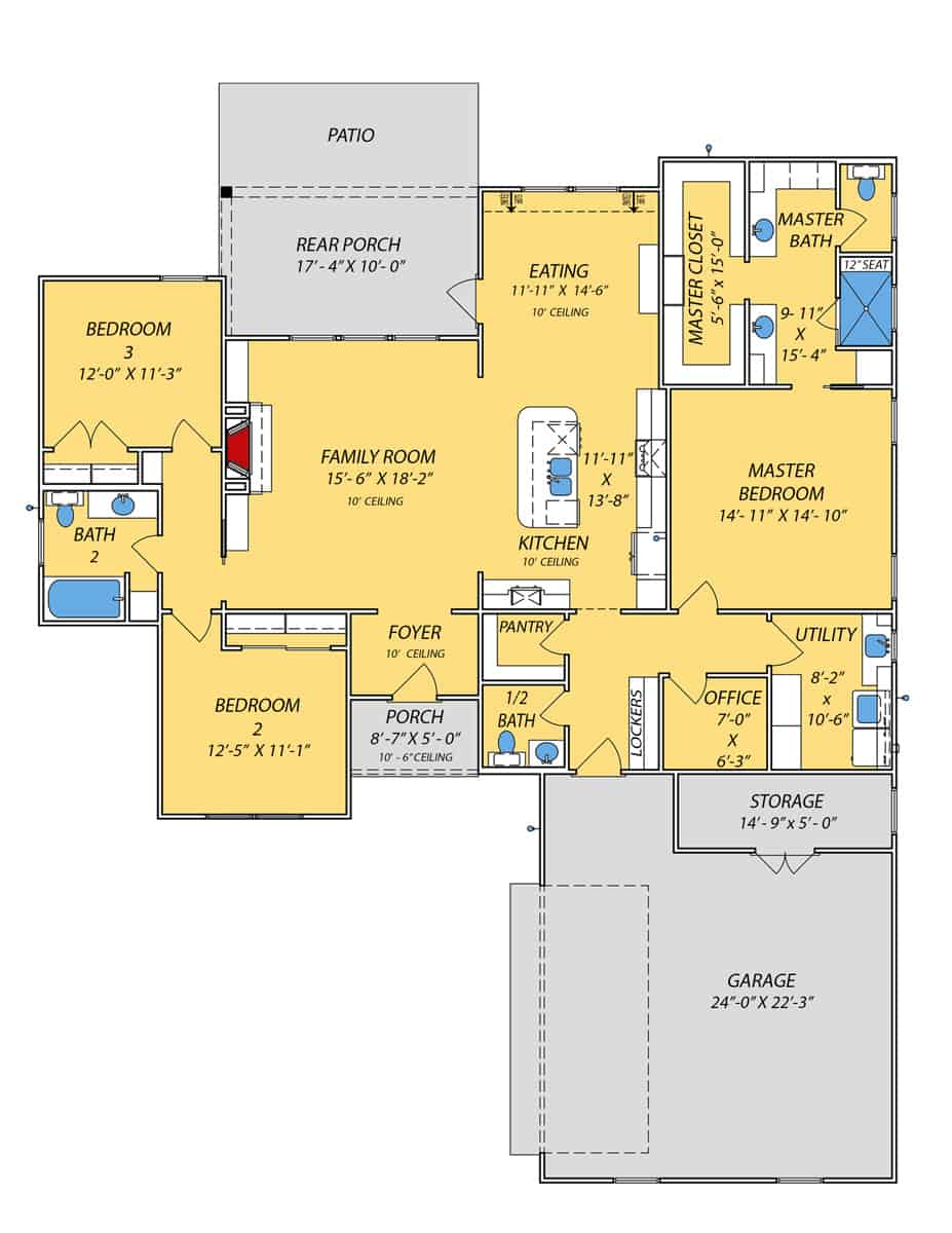 Floor Plan Main Level of Ranch Plan #140-1095