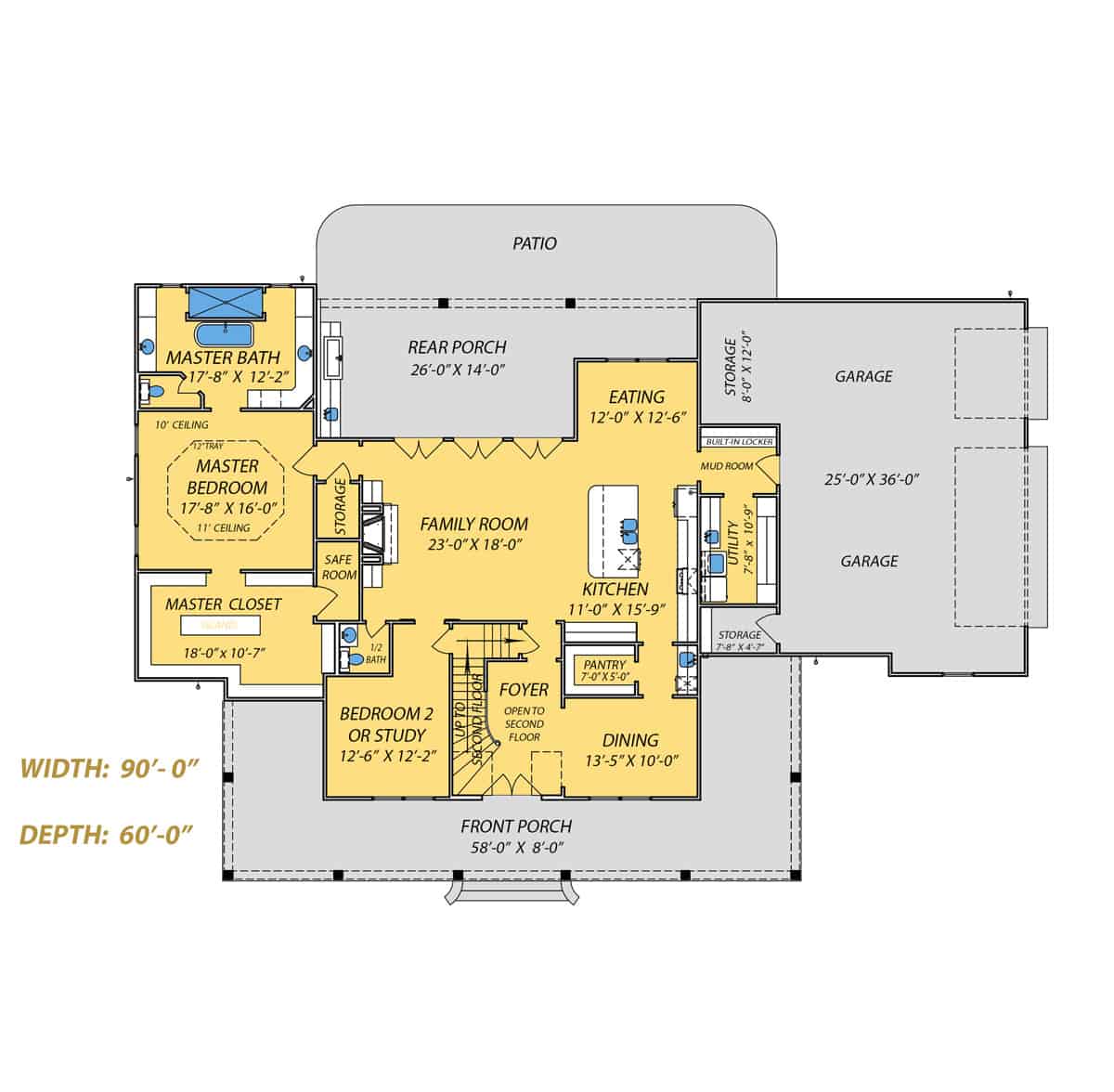 Floor Plan Main Level of Farmhouse Plan #140-1096