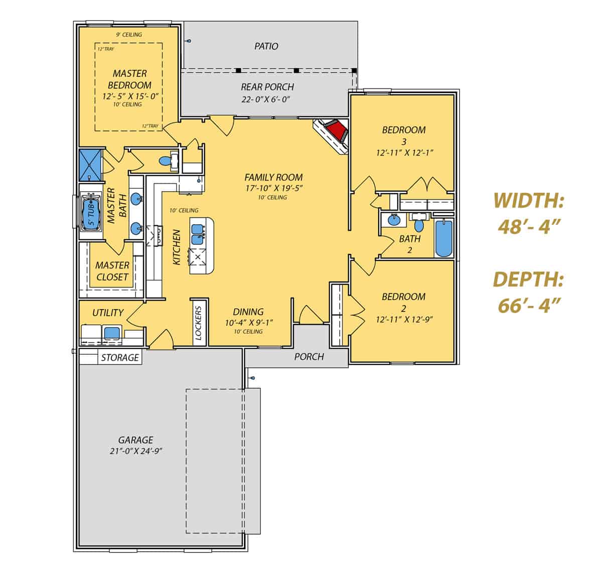 Floor Plan Main Level of Ranch Plan #140-1099