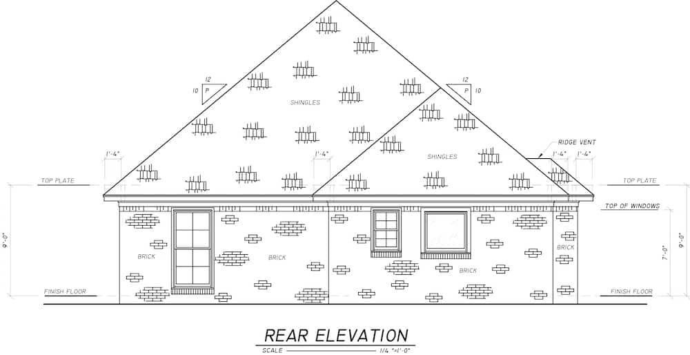 Home Plan Rear Elevation of this 3-Bedroom,1868 Sq Ft Plan -140-1100