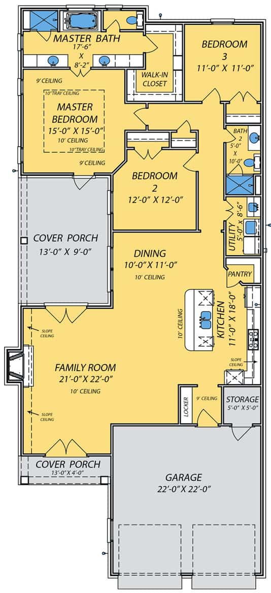 Floor Plan Main Level of French Plan #140-1100