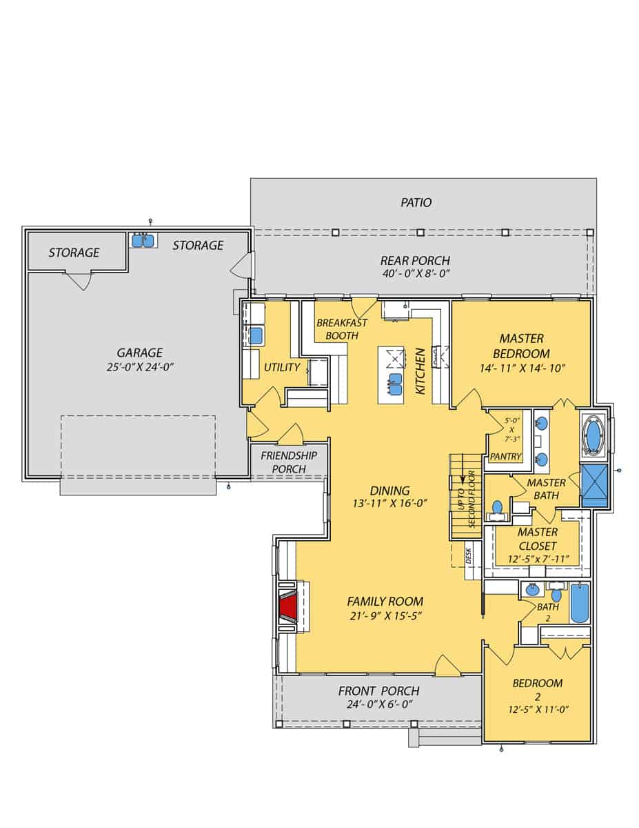 Floor Plan Main Level of Farmhouse Plan #140-1102