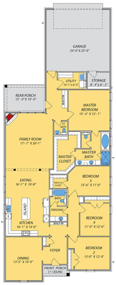 Floor Plan Main Level of Acadian Plan #140-1103