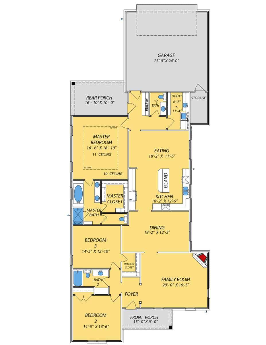 Floor Plan Main Level of Acadian Plan #140-1106