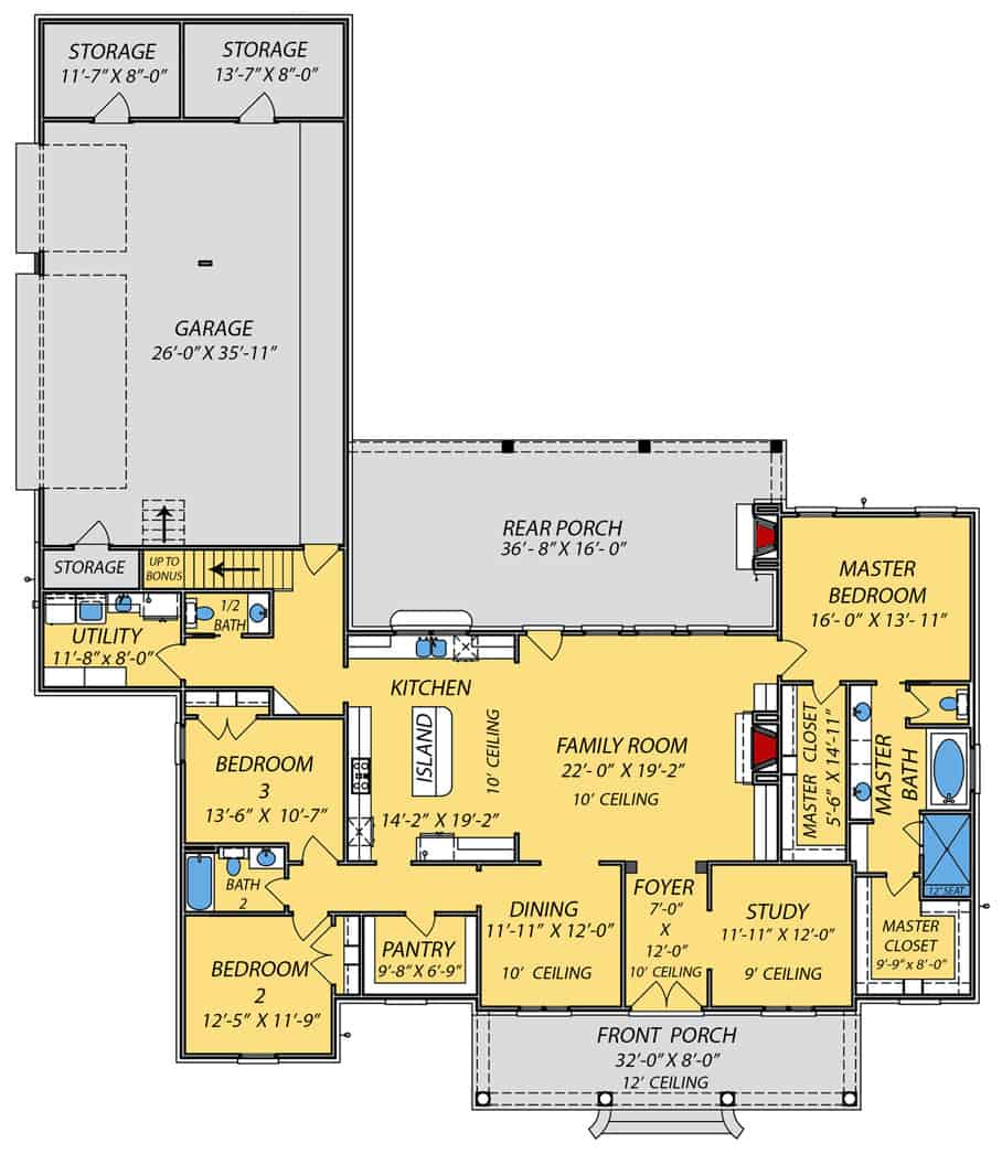 Floor Plan Main Level of French Plan #140-1108