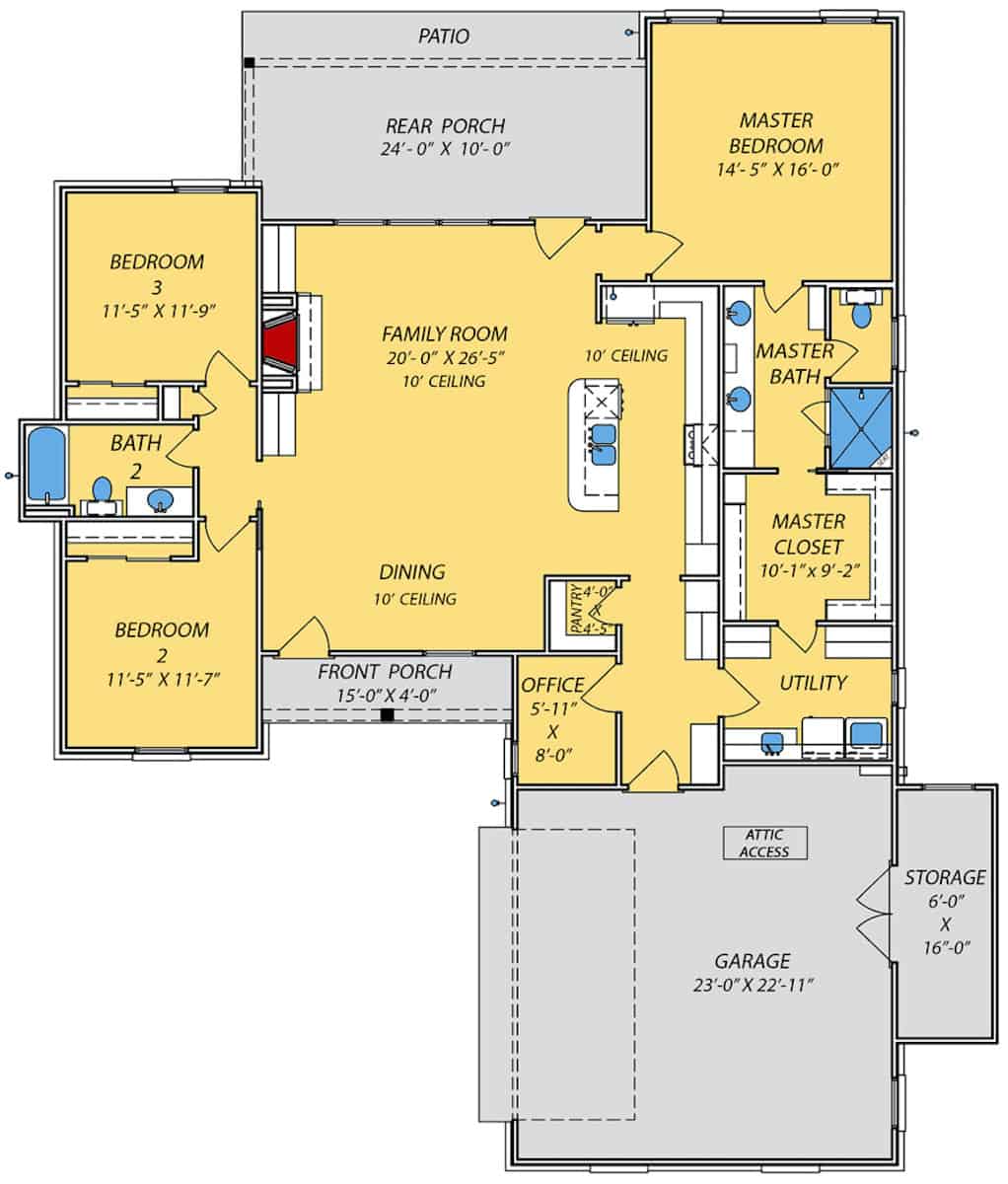 Floor Plan Main Level of French Plan #140-1110