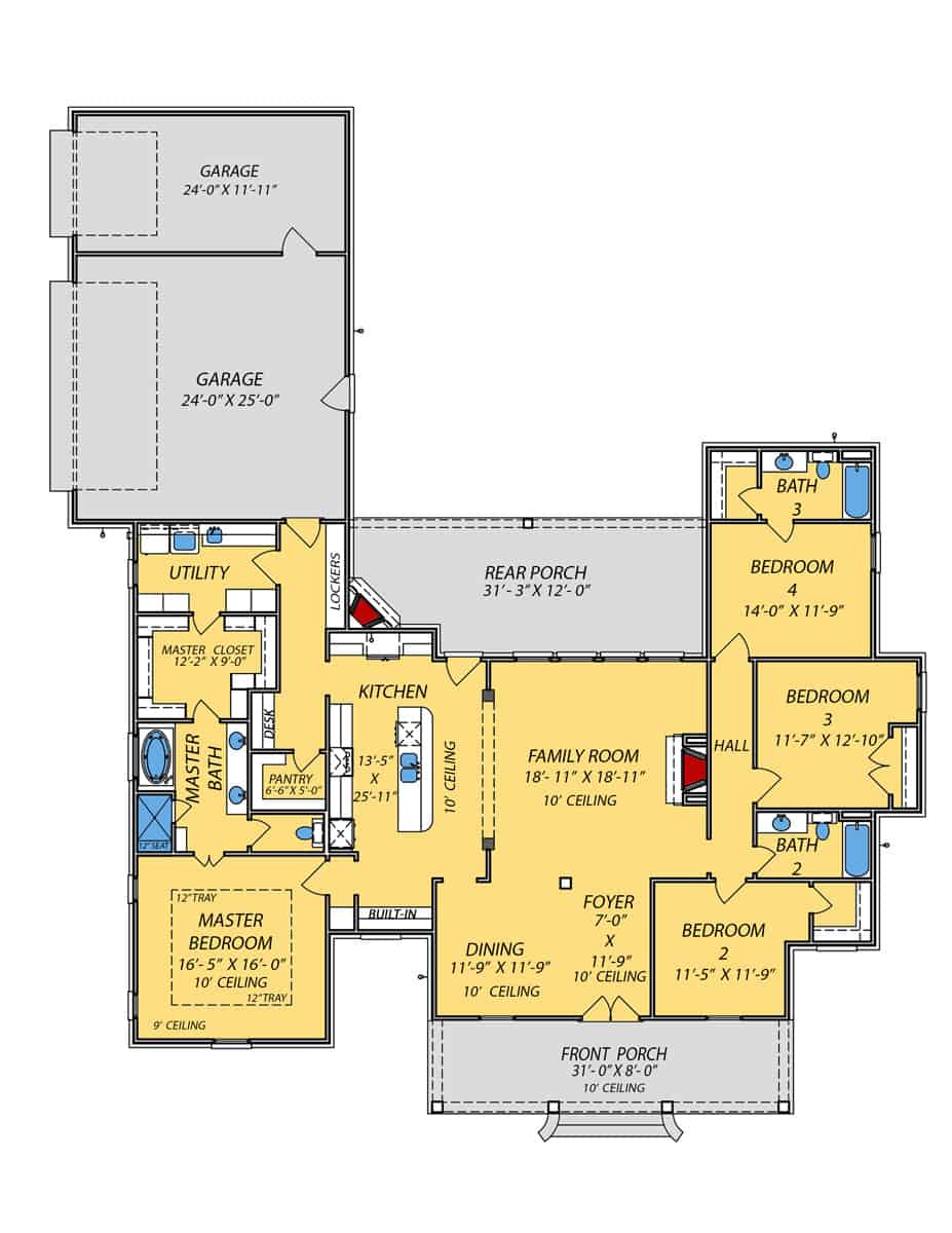 Floor Plan Main Level of Ranch Plan #140-1112