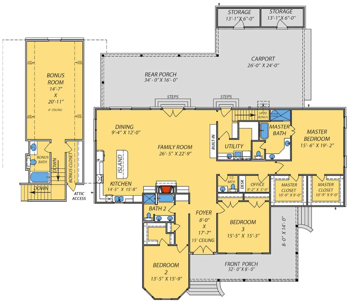 Floor Plan Main Level of Ranch Plan #140-1113