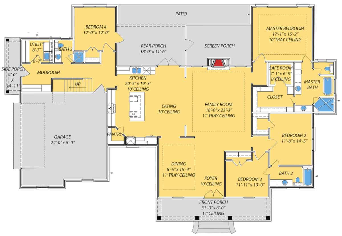 Floor Plan Main Level of French Plan #140-1114