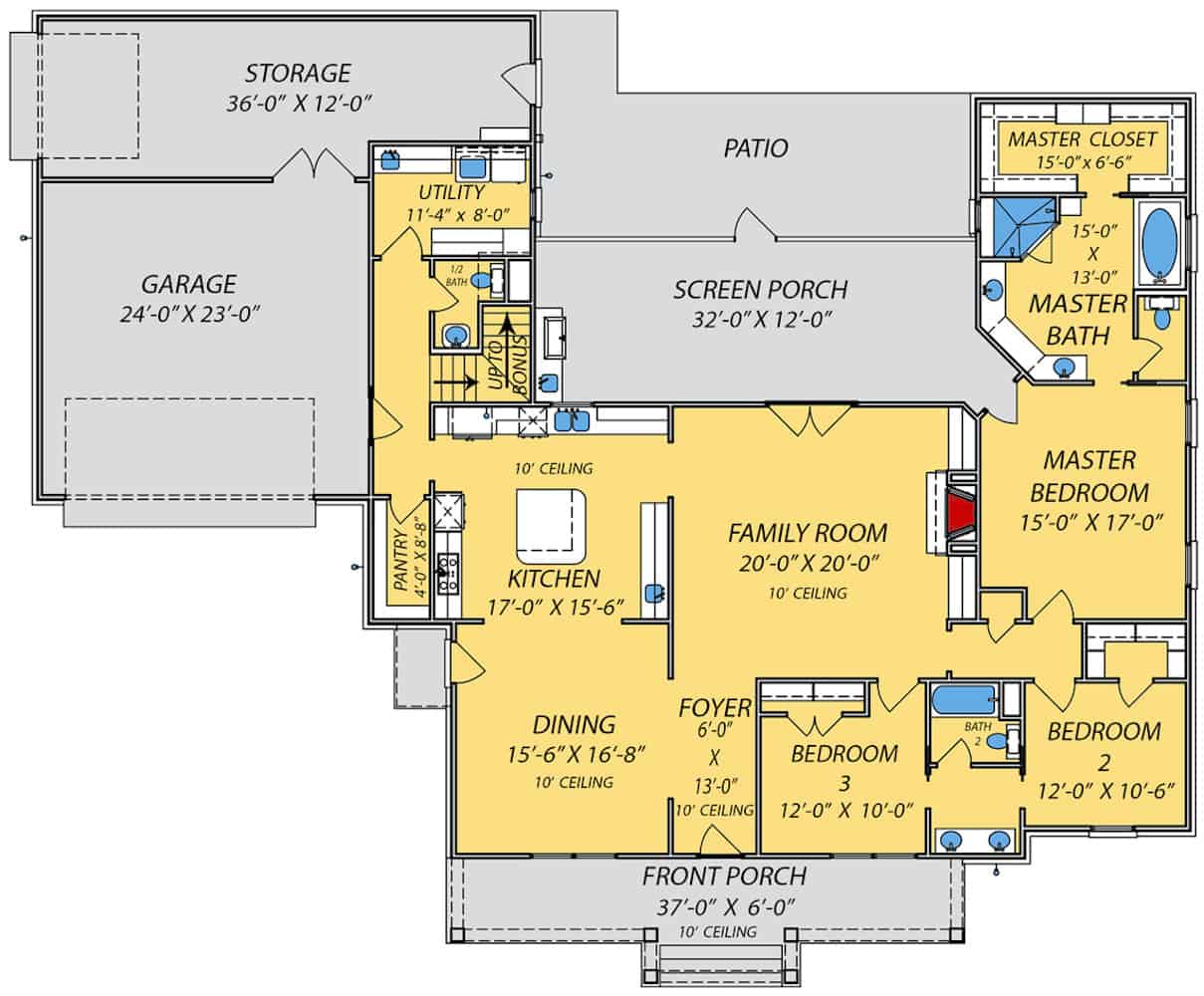 Main Level of Traditional Plan #140-1115