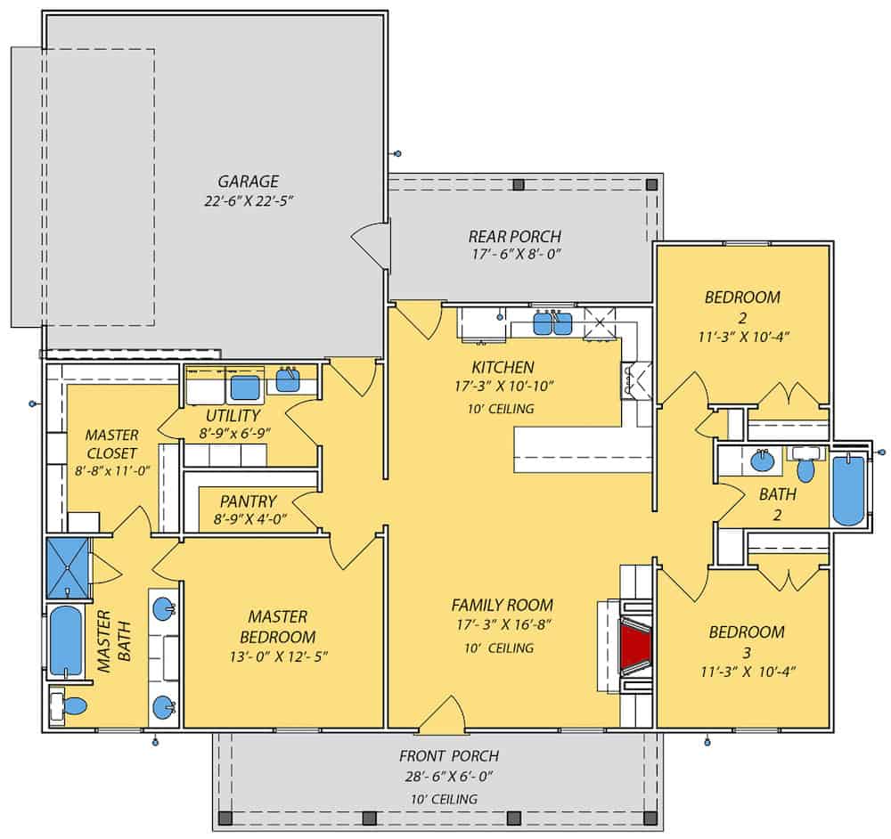 Main Level of French Plan #140-1117