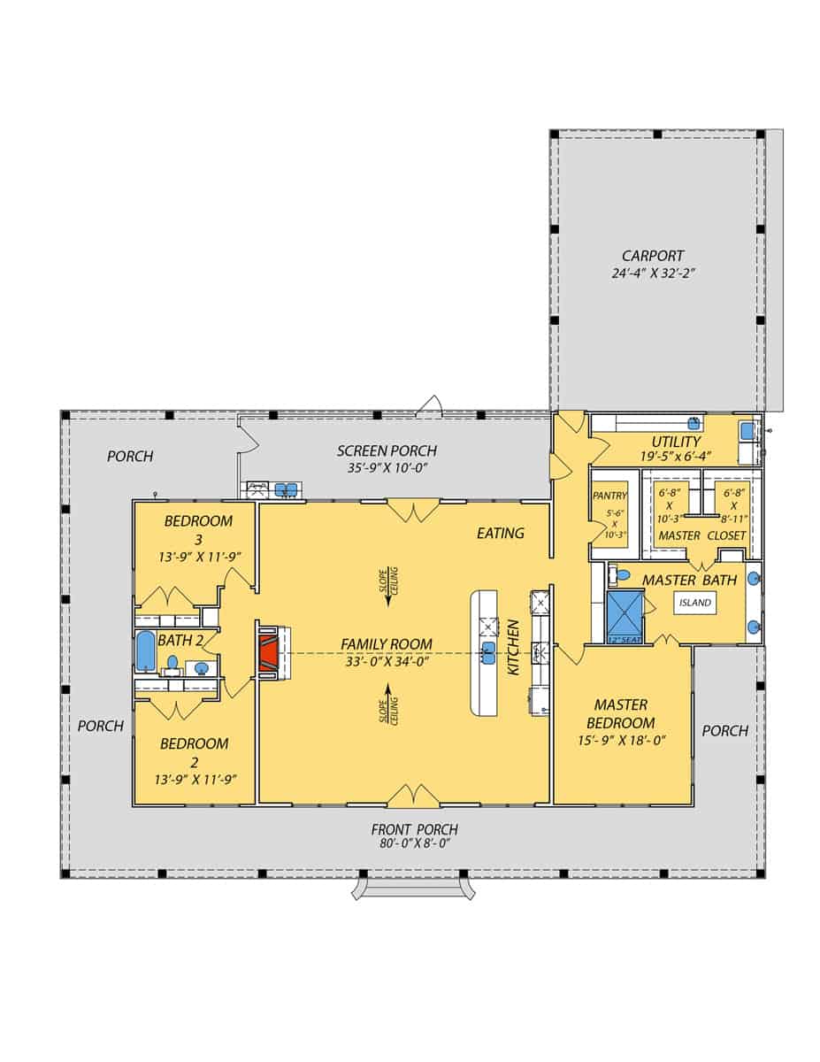 Main Level of Ranch Plan #140-1121