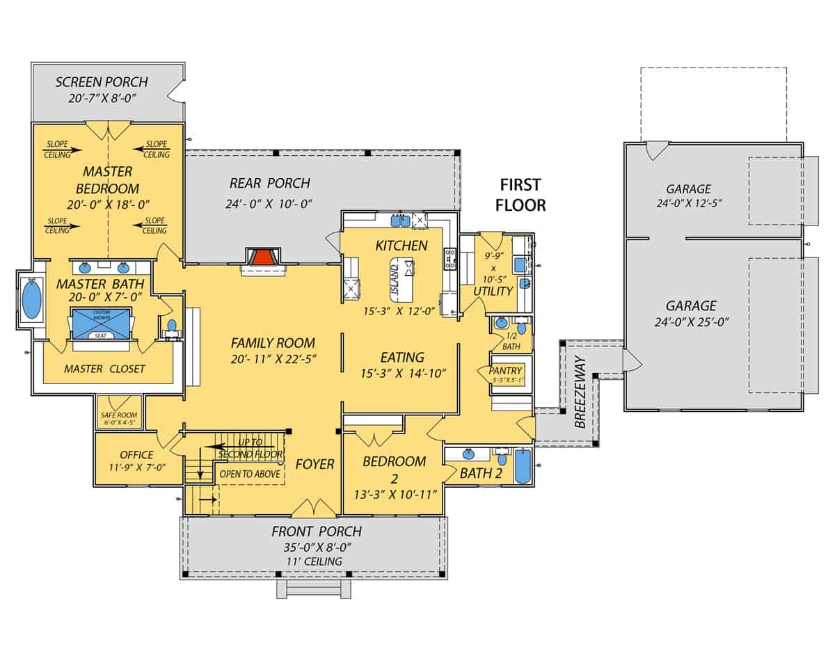 Main Level of Farmhouse Plan #140-1125