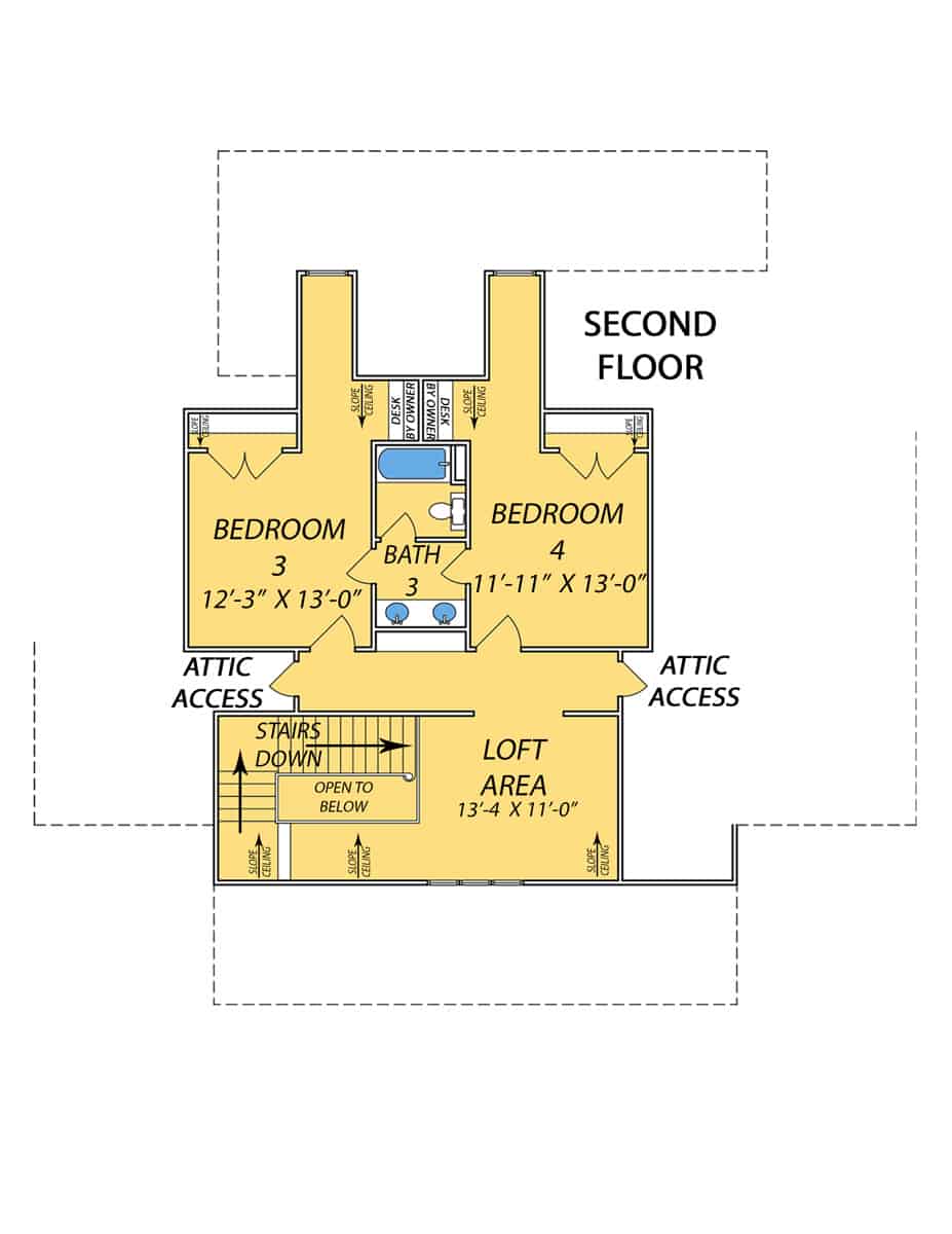 Upper Level Loft of Farmhouse Plan #140-1125