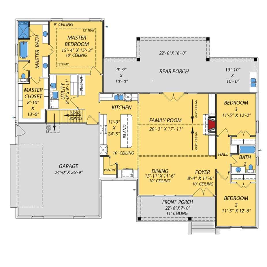 Main Level of Traditional Plan #140-1134