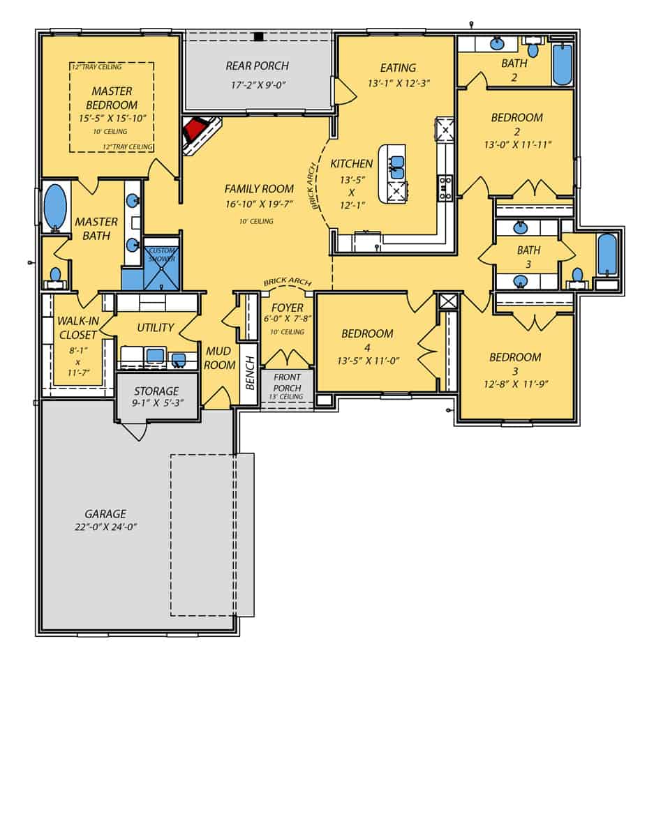 Main Level of Acadian Plan #140-1135