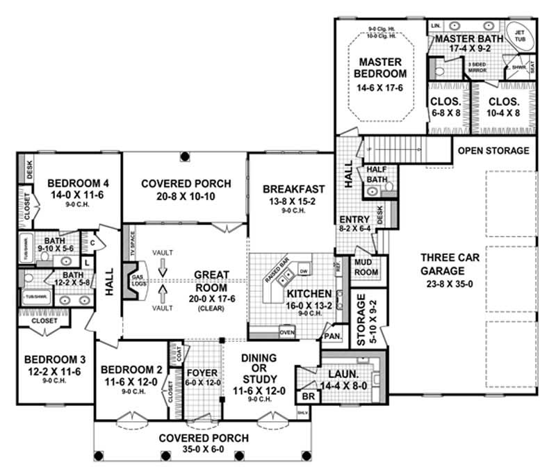 Floor Plan Main Level of Acadian Plan #141-1001
