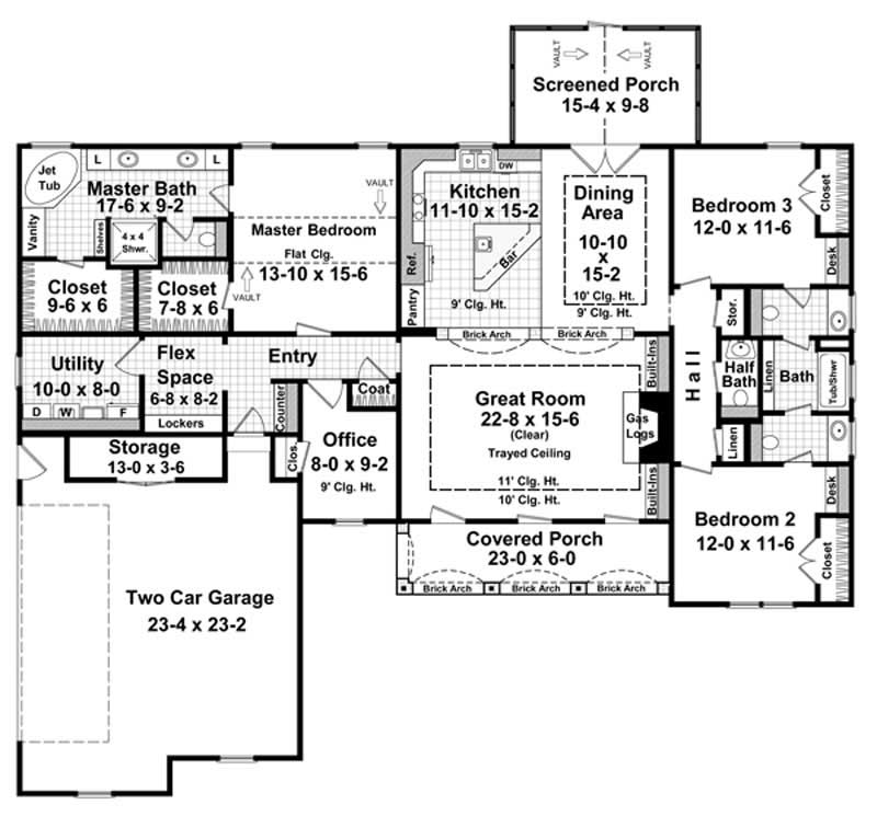 Floor Plan First Story of Acadian Plan #141-1003